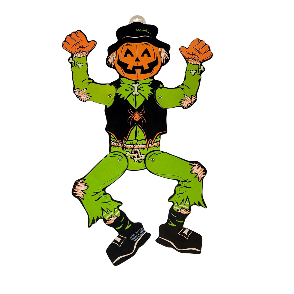 Vtg 2003 Take One Jointed Halloween Scarecrow Pumpkin Wall Hanging 22" Plastic